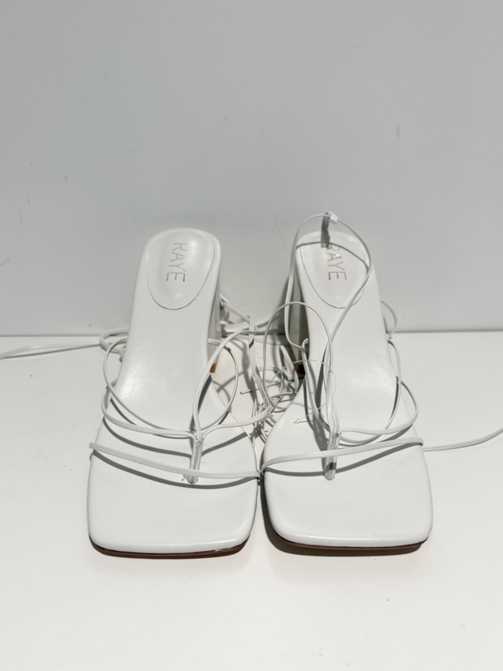 Raye White Strappy Block Heel Sandal with Ankle Wrap Reeves Heel lace up chunky - Picture 3 of 9